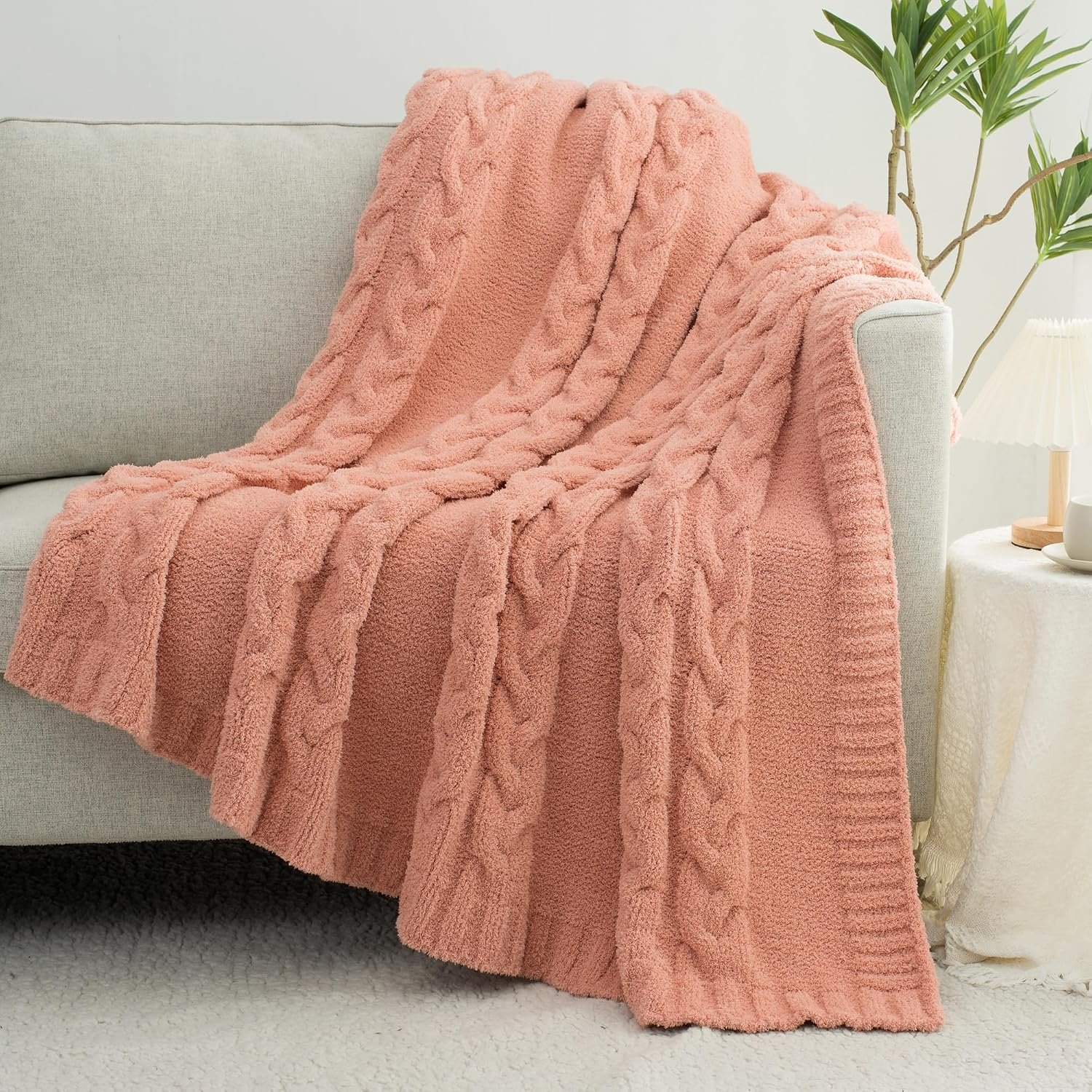 Chunky Cable Knit Microfiber Throw Blanket for Winter