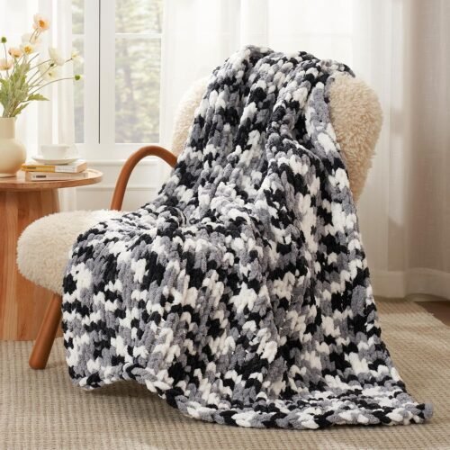 Chenille Crochet Throw Blanket for Couch and Sofa